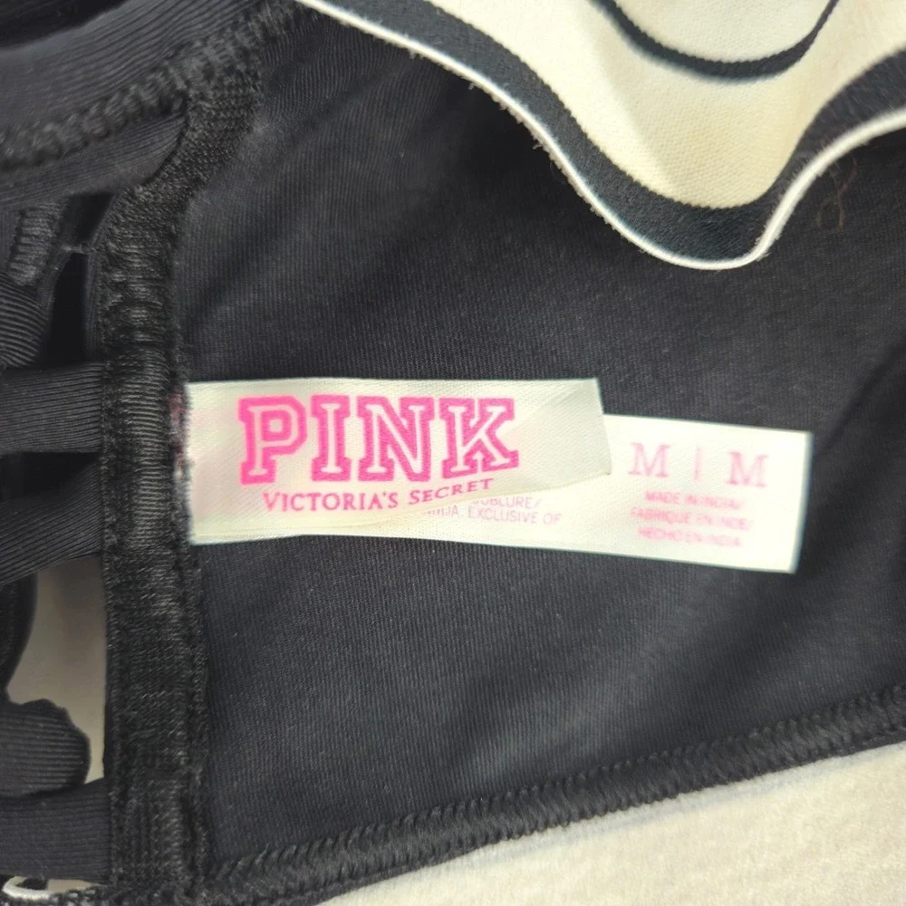 PINK Victoria's Secret‎ Ultimate Unlined Sports Bra Black Lattice Strappy Medium